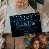 Navy Blue Rustic Wood String Lights Foto Save The Date