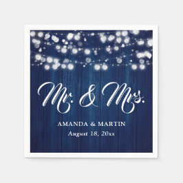 Navy Blue Rustic Wood String Lights Mr and Mrs Servet