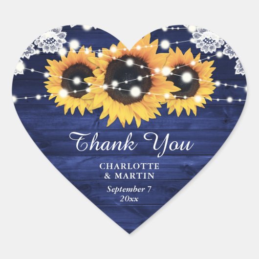 Navy Blue Rustic Wood Sunflower Weddenschap Hart Sticker (Voorkant)