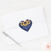 Navy Blue Rustic Wood Sunflower Weddenschap Hart Sticker (Envelop)