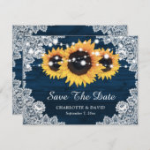 Navy Blue Rustic Wood Sunflower Wedding Aankondiging (Voorkant / Achterkant)
