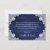 Navy Blue Rustic Wood Sunflower Wedding Bedankkaart (Achterkant)