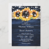 Navy Blue Rustic Wood Sunflower Wedding Kaart (Voorkant)