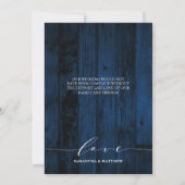 Navy Blue Rustic Wood Weddenfoto Bedankkaart (Achterkant)