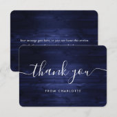 Navy Blue Rustic Wood Wedding Shower Birthday Bedankkaart (Voorkant / Achterkant)