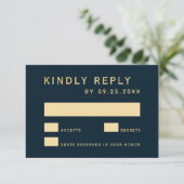 Navy Blue rustieke gouden cirkel bruiloft RSVP Kaa (Staand voorkant)