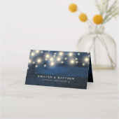 Navy Blue rustieke hout Waterverf bruiloft Plaatskaartje (Achterkant)