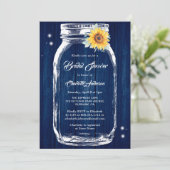 Navy Blue rustieke Mason Jar Zonnebloem Vrijgezell Kaart (Staand voorkant)