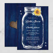 Navy Blue rustieke Mason Jar Zonnebloem Vrijgezell Kaart (Voorkant / Achterkant)