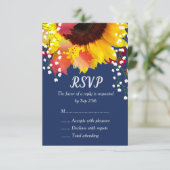 Navy Blue rustieke zonnebloem herfst bruiloft RSVP (Staand voorkant)