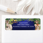 Navy Blue Safari dieren 1e verjaardag retour addre Etiket (Insitu)