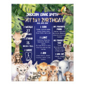 Navy Blue Safari Oerwoud Dieren 1e mijlpaal Foto Afdruk (Voorkant)