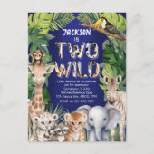 Navy Blue Safari thema twee wilde 2e verjaardag Uitnodiging Briefkaart (Voorkant)