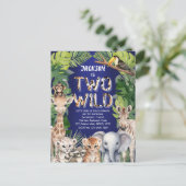 Navy Blue Safari thema twee wilde 2e verjaardag Uitnodiging Briefkaart (Staand voorkant)