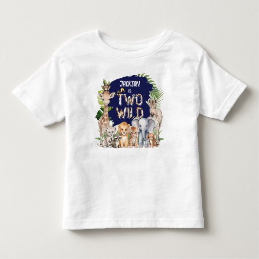 Navy Blue Safari Twee Wild Oerwoud 2e verjaardag Kinder Shirts (Voorkant)