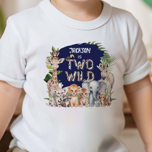 Navy Blue Safari Twee Wild Oerwoud 2e verjaardag Kinder Shirts