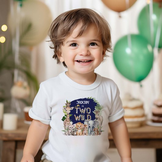 Navy Blue Safari Twee Wild Oerwoud 2e verjaardag Kinder Shirts
