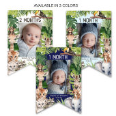 Navy Blue Safari Wild Een 1e verjaardag Maandelijk Vlaggetjes