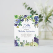 Navy Blue Sage Green Floral 75e verjaardag Kaart (Staand voorkant)