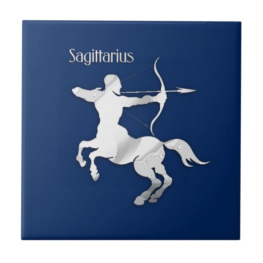 Navy Blue Sagittarius Zodiac Tegeltje (Voorkant)