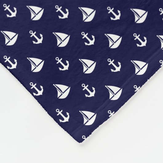 Navy Blue Sailships en Anchors Pattern Fleece Deken (Hoek)