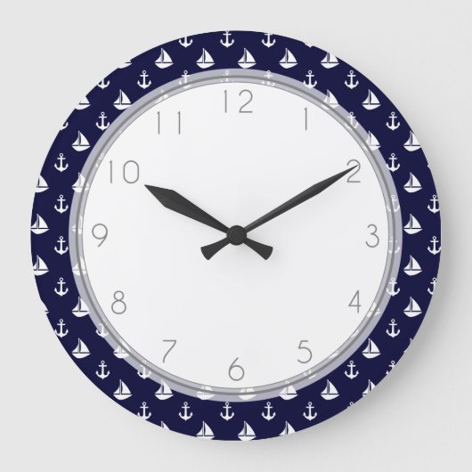 Navy Blue Sailships en Anchors Pattern Grote Klok (Voorkant)