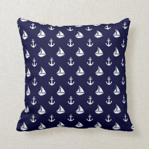 Navy Blue Sailships en Anchors Pattern Kussen