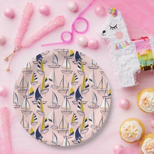 Navy Blue Sailships Papieren Bordje (Feest)