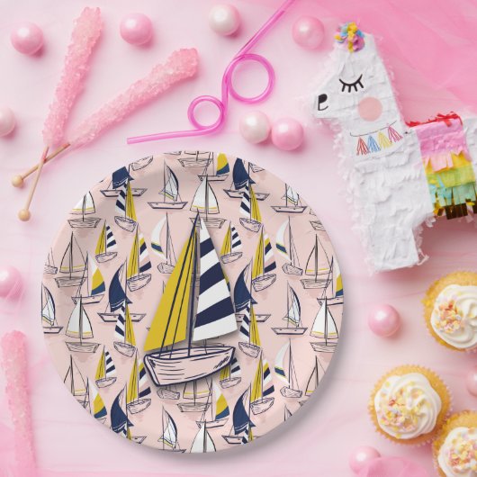 Navy Blue Sailships Papieren Bordje (Feest)