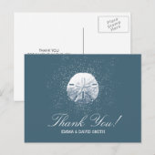 Navy Blue Sand Dollar Beach Wedding Dank u Briefkaart (Voorkant / Achterkant)