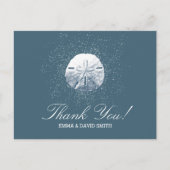 Navy Blue Sand Dollar Beach Wedding Dank u Briefkaart (Voorkant)
