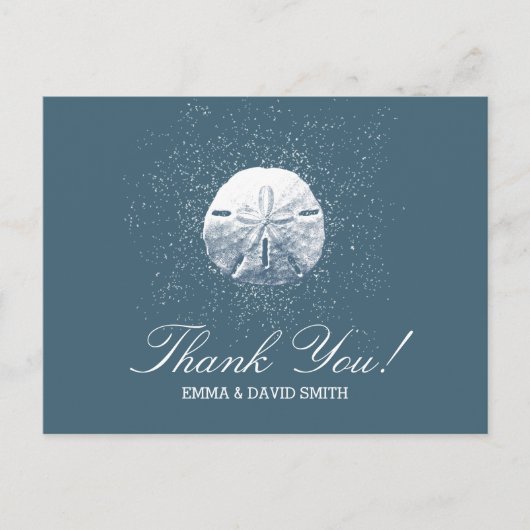 Navy Blue Sand Dollar Beach Wedding Dank u Briefkaart (Voorkant)