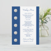 Navy Blue Sand Dollars Wedding Menu Sjabloon (Staand voorkant)