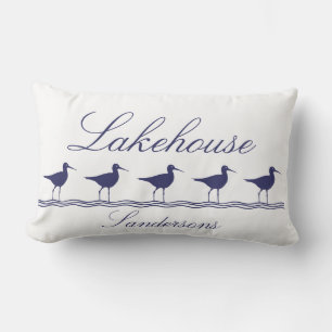Navy Blue Sandpiper Bird Lakehouse Kussen