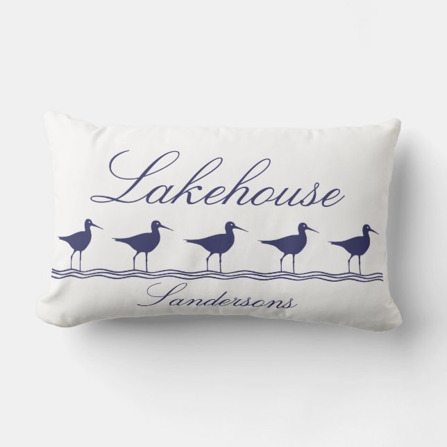 Navy Blue Sandpiper Bird Lakehouse Kussen (Voorkant)
