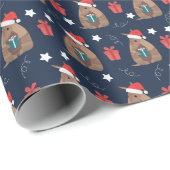 Navy Blue Santa Armadillo met geschenken Patroon Cadeaupapier (Rol Hoek)