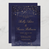 Navy Blue Sapphire & Gold Wedding Invitation Kaart (Voorkant / Achterkant)