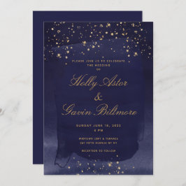 Navy Blue Sapphire & Gold Wedding Invitation Kaart