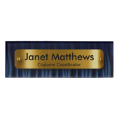 Navy Blue Satin Lint met Gold Label Bord Naambadge (Voorkant)