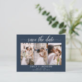 Navy Blue Save the Date 4 Foto Modern Briefkaart (Staand voorkant)