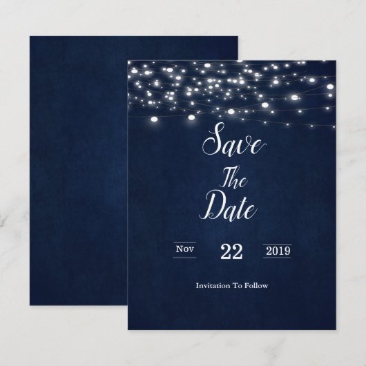 Navy Blue Save the Date Card (Voorkant / Achterkant)