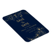 Navy Blue Save the Date Floral Gold Foil Magneet (Rechterzijde)