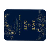 Navy Blue Save the Date Floral Gold Foil Magneet (Horizontaal)