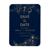 Navy Blue Save the Date Floral Gold Foil Magneet (Verticaal)