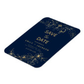 Navy Blue Save the Date Floral Gold Foil Magneet (Linkerzijde)