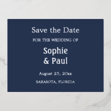 Navy Blue Save the Date Folie Invitation Briefkaar