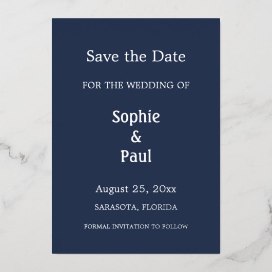 Navy Blue Save the Date Folie Invitation Folie Uitnodiging (Voorkant)