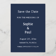 Navy Blue Save the Date Folie Invitation