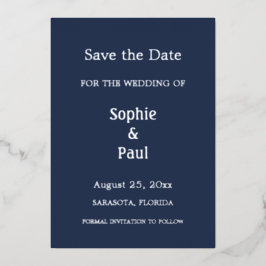 Navy Blue Save the Date Folie Invitation Uitnodiging