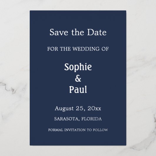 Navy Blue Save the Date Folie Invitation Uitnodiging (Voorkant)